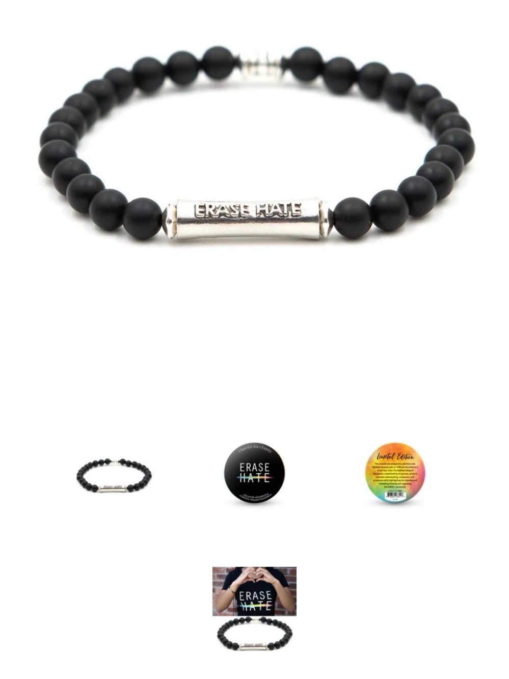 Erase Hate Matte Black Beaded Bracelet